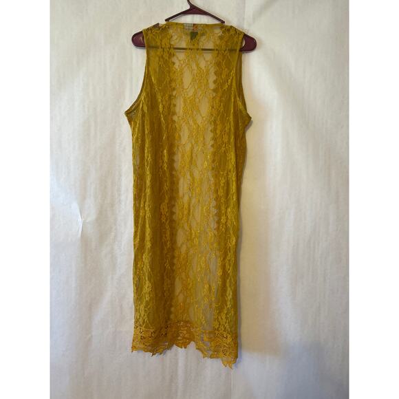 Polly & Esther Gold Lace Long Duster Sleeveless Open Front Cardigan Large Womens - Picture 2 of 6
